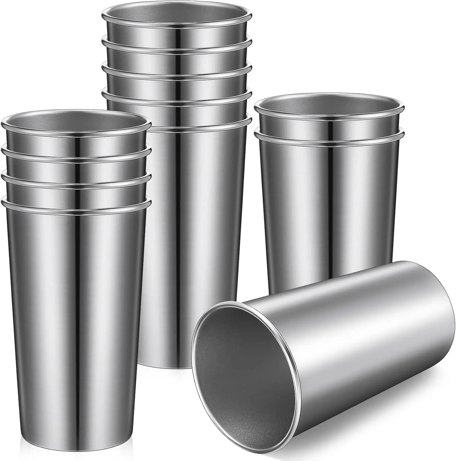 

12 Pack 20 oz StainlSteel Cups Metal Cups Shatterproof Stacking Beer Pint Cups for International
