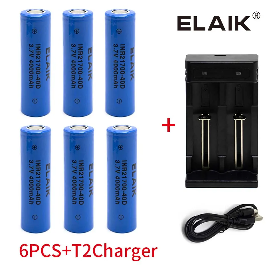 New 21700 INR21700 Rechargeable Lithium 4000mAh 3.7V Power Battery High Discharge High Drain Li-ion Battery HD Cell +charger