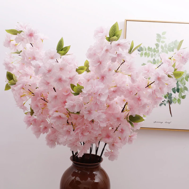 5Pcs Artificial Sakura Silk Cherry Blossom Branches DIY Wedding Background Wall Party Home Living Room Decoration