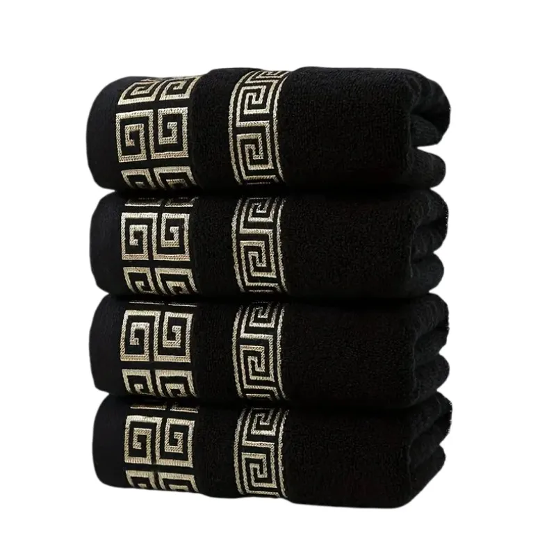 Black Cotton Embroidered Towels Set - 1/4/6pcs 34x74cm/70x140cm Hand & Face Towels for Home Hotel Sport Travel Gift Set