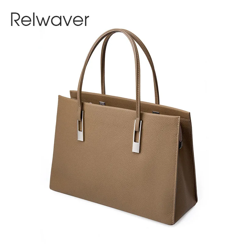 Relwaver women tote bag genuine leather commute ladies handbags 2023 autumn winter new hand bag big shoulder crossbody bag