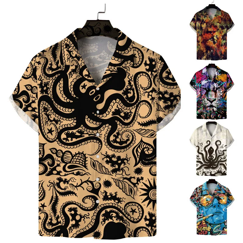 

Summer New Beach Men's Shirts 3D Art Abstract Painting Trendy Hawaiian Shirts Loose Breathable Short Sleeve Oversized Streetwear