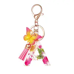 New Tassel Butterfly Flower Resin Keychain Versatile 26 Letter Keychain Backpack Pendant Wholesale