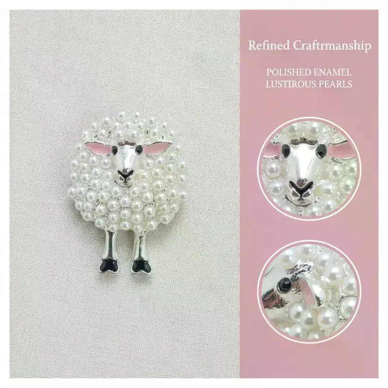 Sheep Shape Full Drill Design Elegant Decoration Vintage Pearl Brooch For Women Daily Outfit