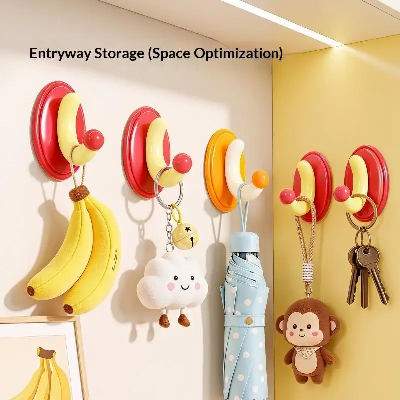 Cute Cartoon No Drilling Adhesive Wall Hooks Strong Load Bearing For Bathroom Bedroom Entryway Hanging Keys Bags