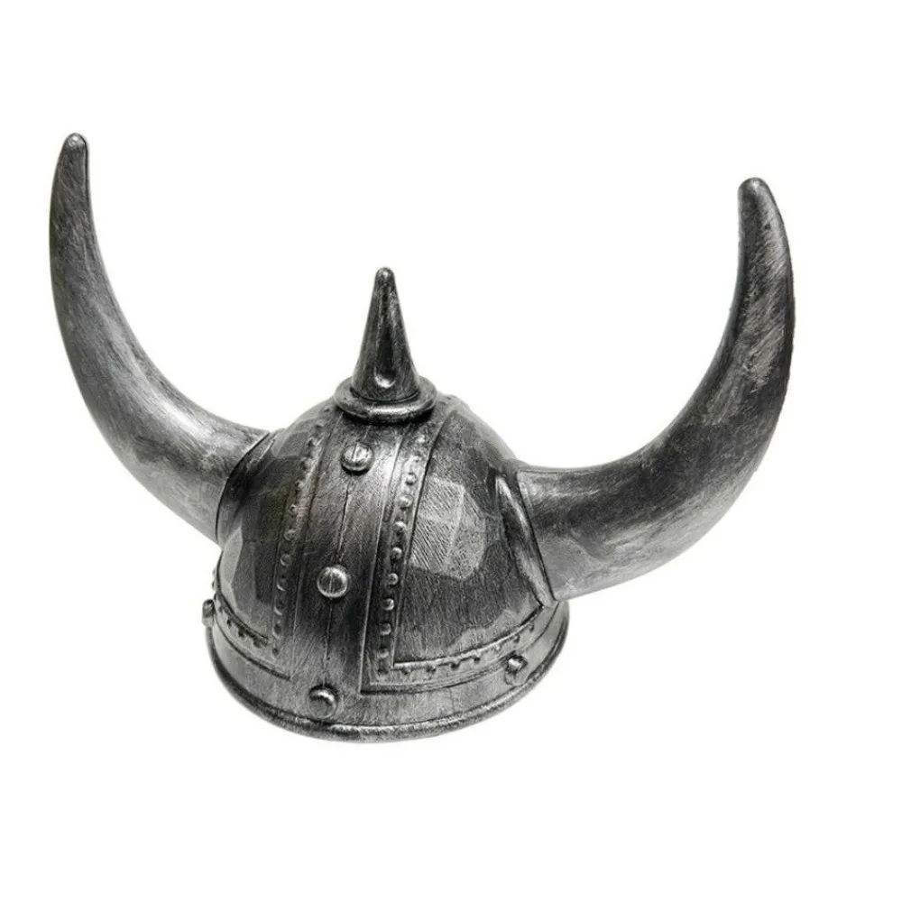 Plastic Viking Horn Hat Helmet Antiqued Head Ornament Medieval Warrior Knight Hat with Braids Retro