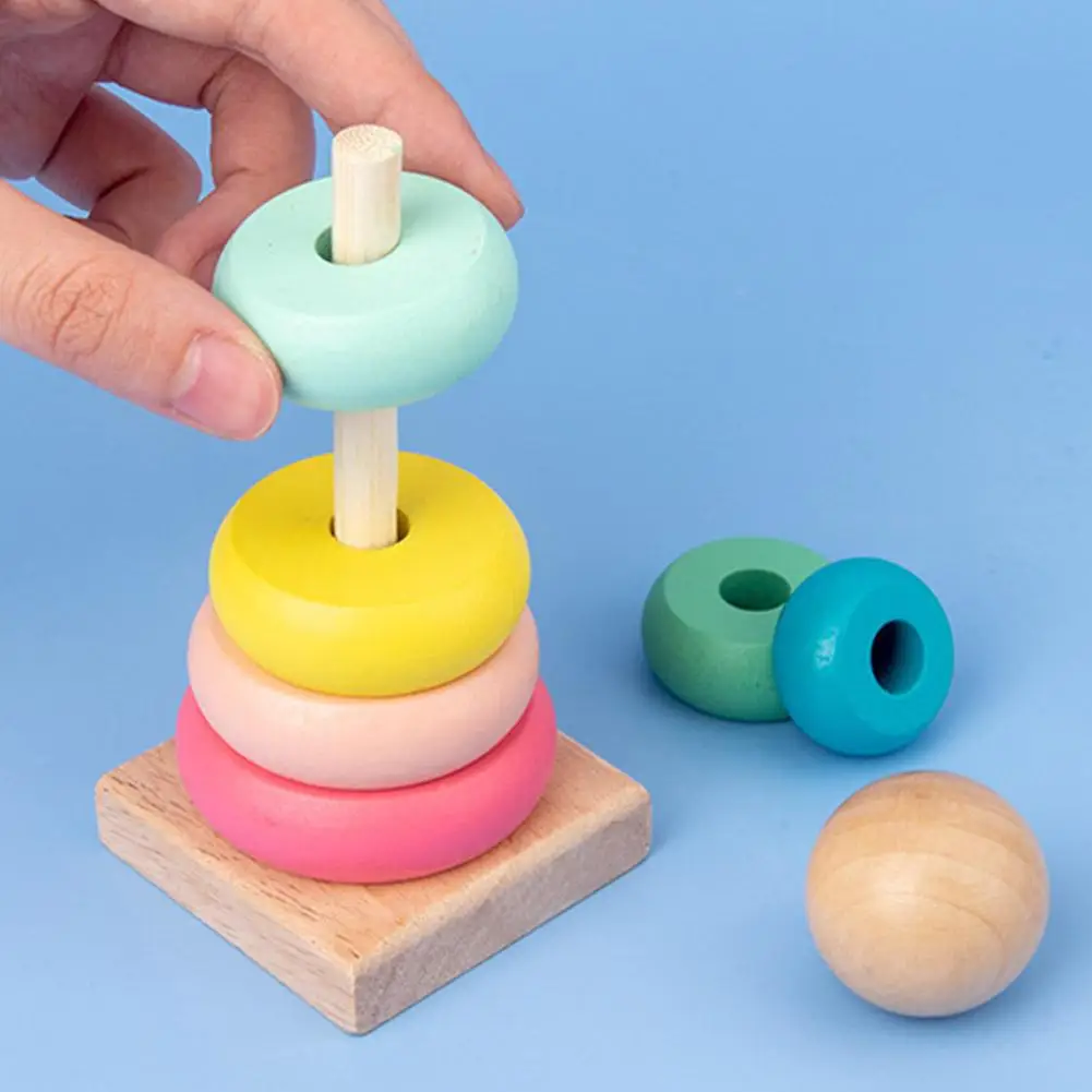 Rainbow Stacker Wooden Ring Educational Toy Kids Tower Stack Up Blocks Color Shape Game Baby Montessori Toys for Children Gifts