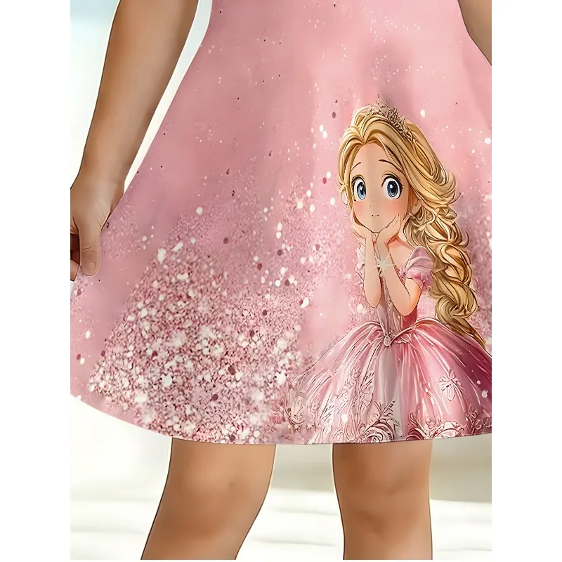 Mädchen Prinzessin Bedrucktes Glänzendes T-Shirt-Kleid, Rosa Glänzendes Freizeitkleid, Geeignet für Märchenhafte Kinderpartys, Geburtstagsgeschenke – Detail 6