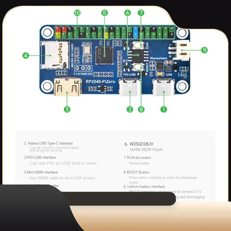 

Development Board RP2040-Pizero Based On RP2040 Dual-Core Processor Compatible With Raspberry Pi Gpio Interface Module-T44C