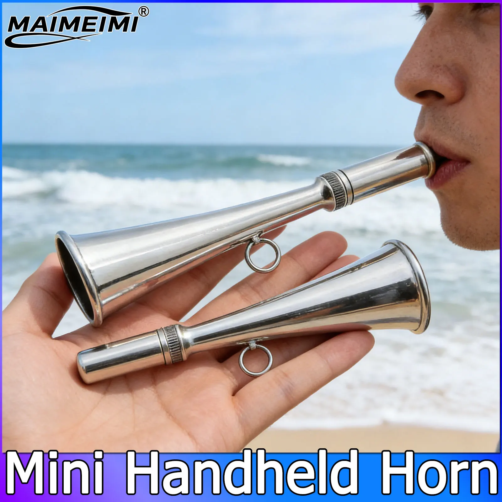 Small Handheld Horn 185MM Boat Foghorn Stainless Steel Handheld Foghorn Removable Handheld Fog Horn Mouthpiece Accessory for