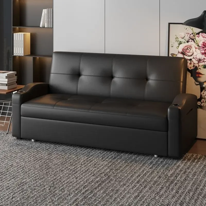 

Leather folding sofa bed dual-purpose living room business office multi-functional small apartment double push-pull