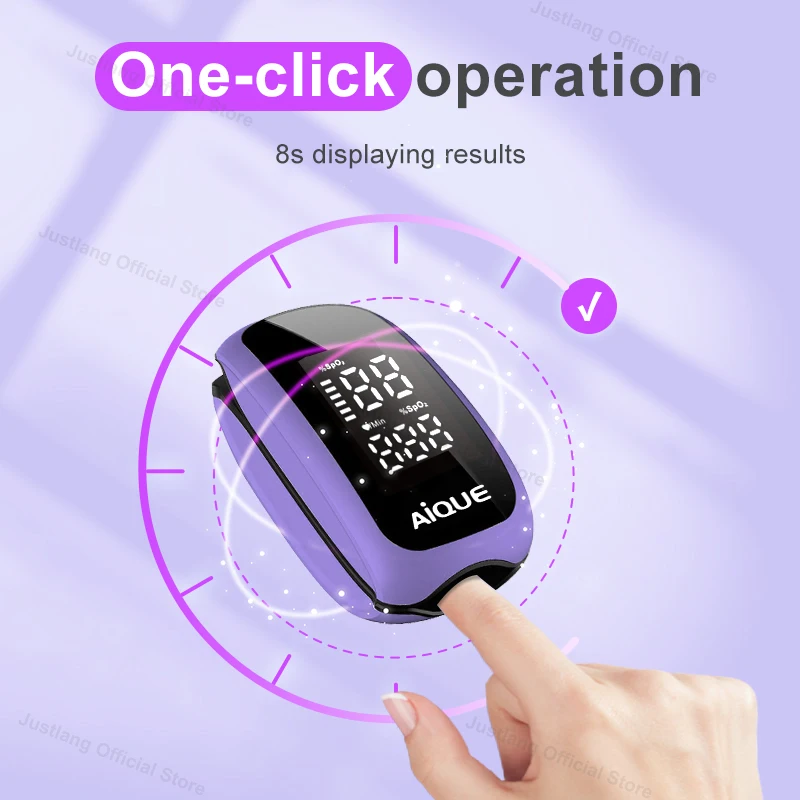AiQUE Purple Rechargeable Oximeter Medical Strap Lanyard Fingertip Pulse Oximeter Blood Oxygen Saturation Monitor Digital LED