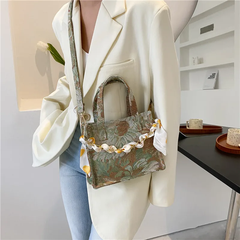 Printed Handheld Tote Bag For Women 2023 New Large Capacity Canvas Commuter Bag Casual Versatile Single Shoulder Crossbody Bag