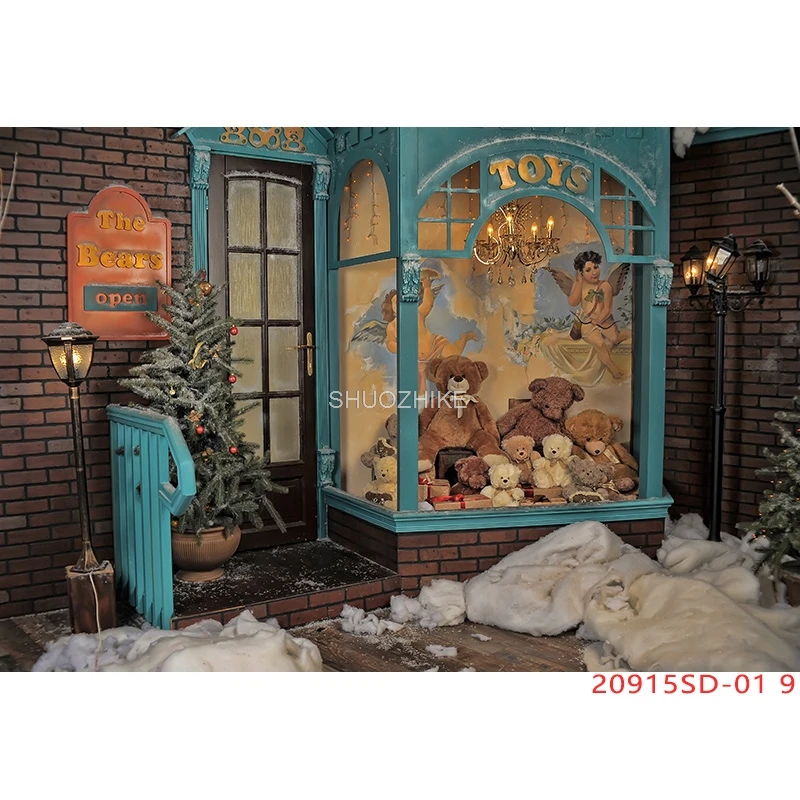 SHUOZHIKE Рождественская елка Цветочный венок Деревянный подарок Фон для фотосъемки Окно Снеговик Кино Новый год Фон Опора GH-06