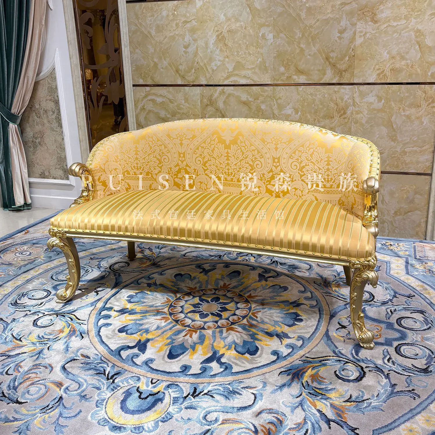 French stool European luxury embroidered fabric bedroom solid wood sofa stool