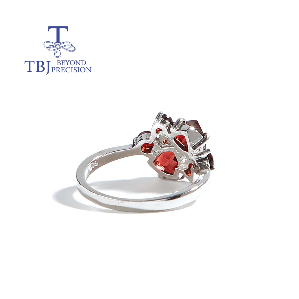 TBJ, Elegant 925 sterling silver women's ring natural red garnet Mozambique gemstones fine jewelry for engagement and party wear