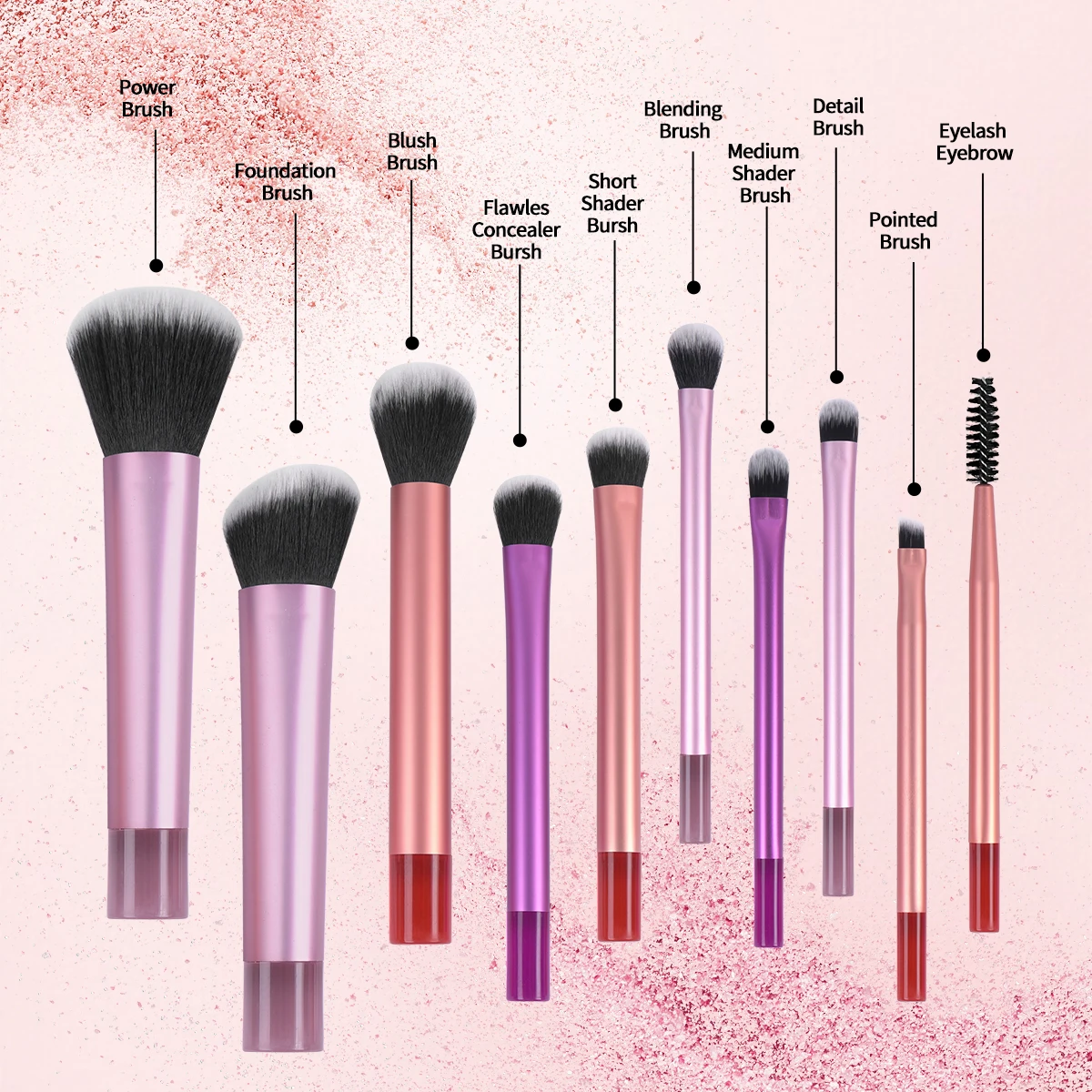 10PCS Professional Makeup Brush Set Foundation Concealer Eyeshadow Brush Blender for Liquid Soft Bristles Cosmetic Makeup Tools