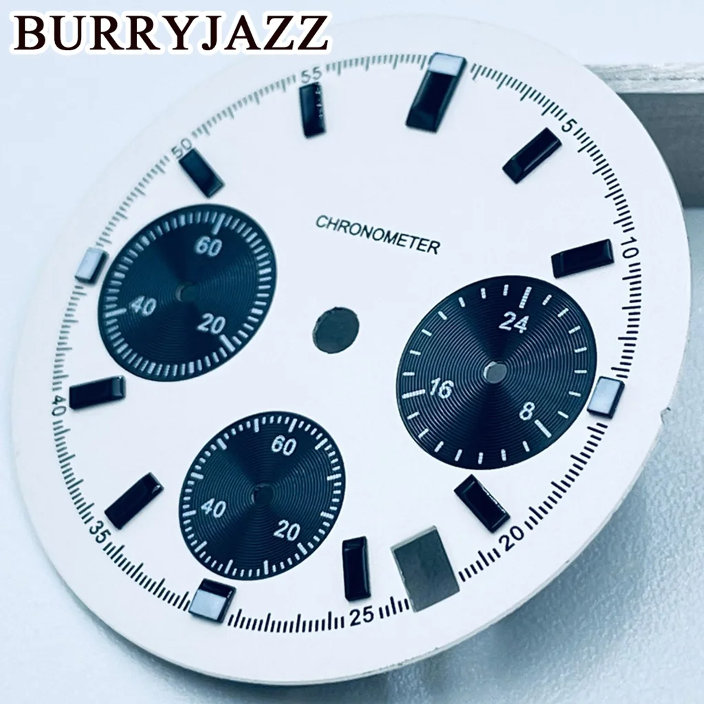 BURRYJAZZ 30mm Watch Dial Fit VK63 VK63A Movement Luminous Index Modified Black Blue White Watch Face Multi Function Watch Dial - Image 4