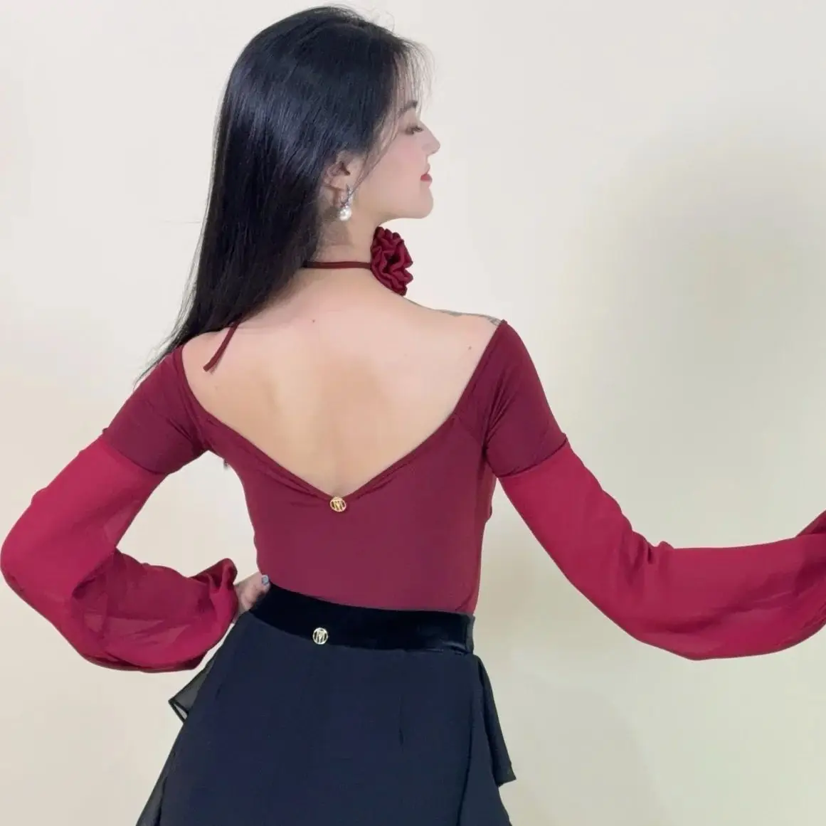 Adulto sexy fora do ombro superior roupas de dança moderna para mulheres valsa chacha rumba tango trajes de dança de salão latino usar dn22295