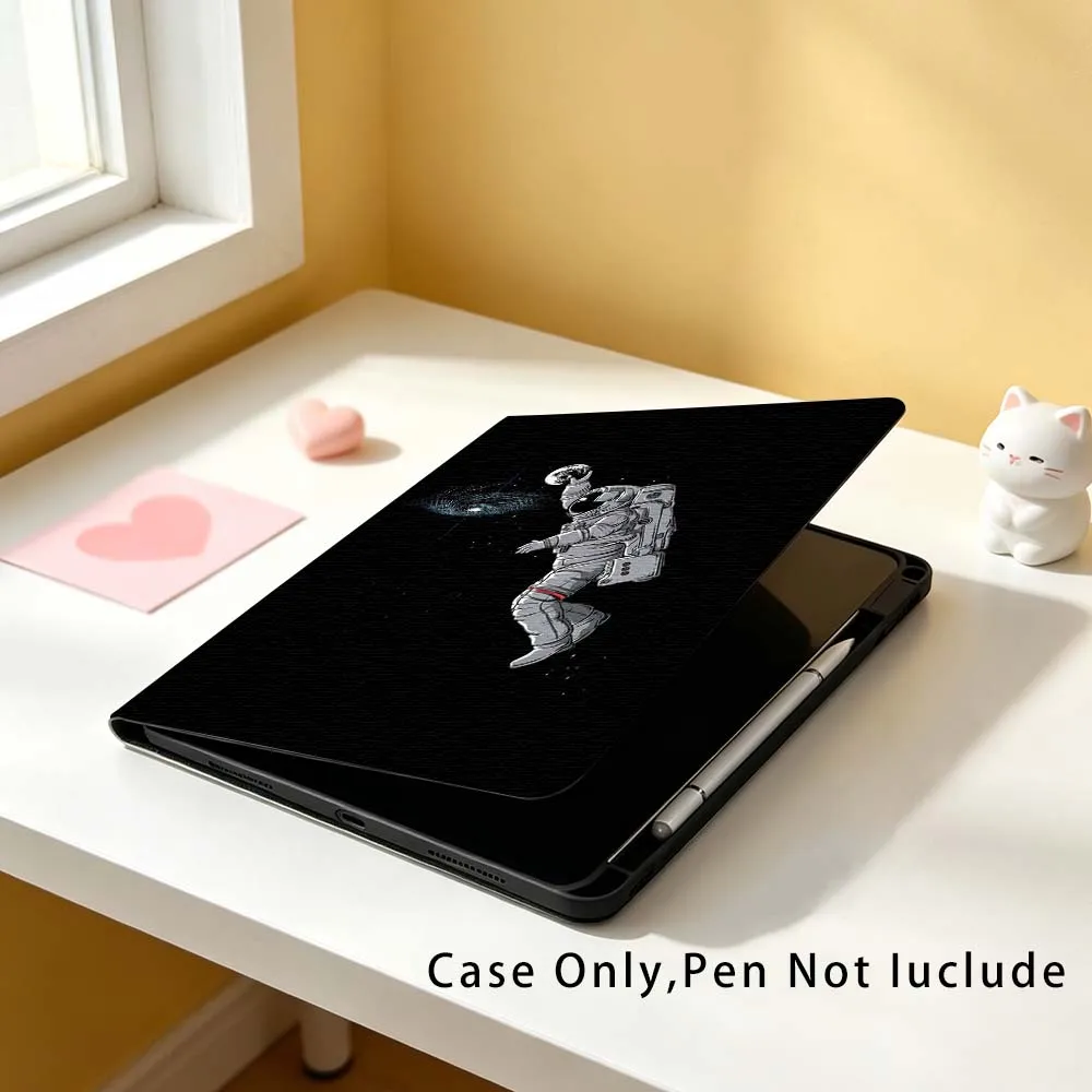 For Apple iPad Pro Mini Air A16 A17 A14 4 5 6 7 6th 12th Gen M5 11 13 M4 Pen Tray Tablet Case Soft Cute Cartoon Astronaut Art