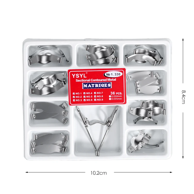 Dental Sectional Contoured Metal Matrices Matrix No.1.330 Band with Springclip Resin Clamping Separating Ring Dentist Tools