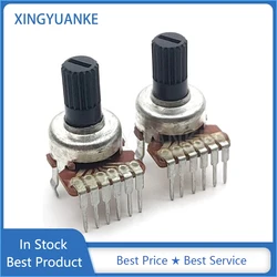 5PCS 121 Type Double Vertical B10K B50K B103 B503 Power Amplifier Audio Volume Potentiometer 6-Pin Flower Shaft Length 10mm