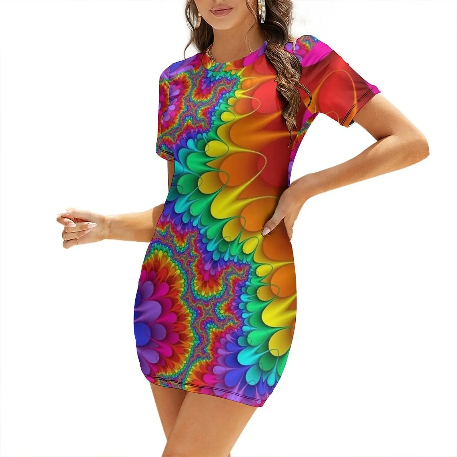

Psychedelic Rainbow Splash Short-Sleeved Dress Woman dresses evening dress woman Women long dress