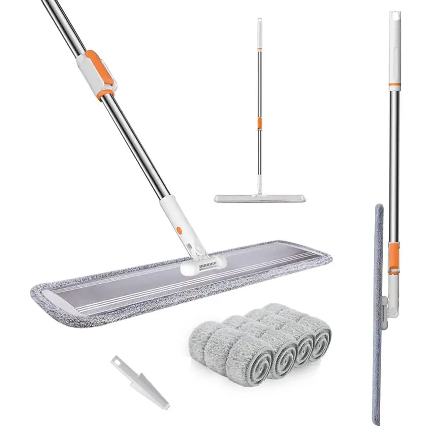

Flat Mop 32 in Large Mops for Floor Cleaning Commercial Dust Dry Wet Mops on Hardwood Floors with 4 Washable Pads Aluminium Tele