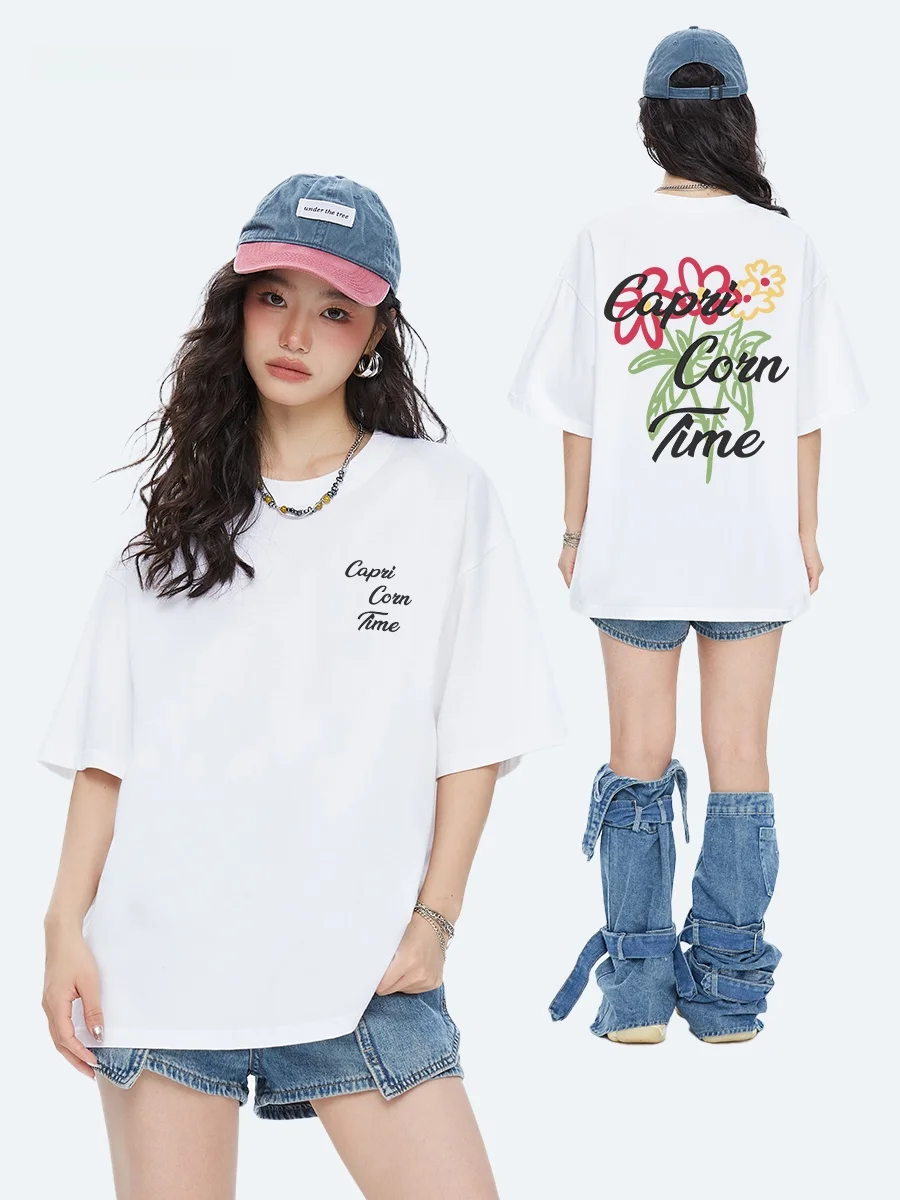 

Capricorn Letter Floral Simple Versatile Short Sleeve Women's T-Shirt Pure Cotton Half Sleeve Summer New Trend Brand Casual S...