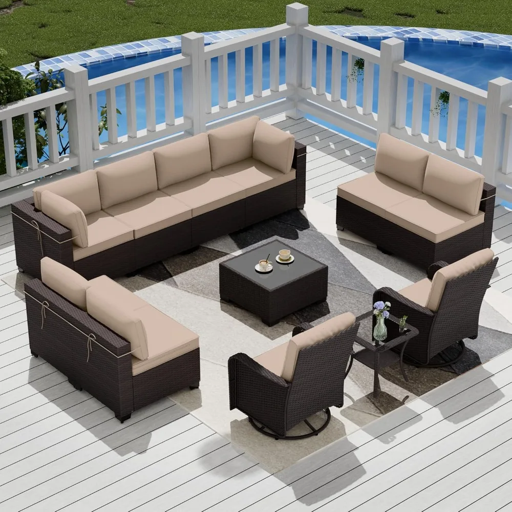 

12 Pcs Outdoor Patio Furniture Set Outdoor Furniture All Weather Patio Sectional Sofa PE Wicker Modular Conversation Sets