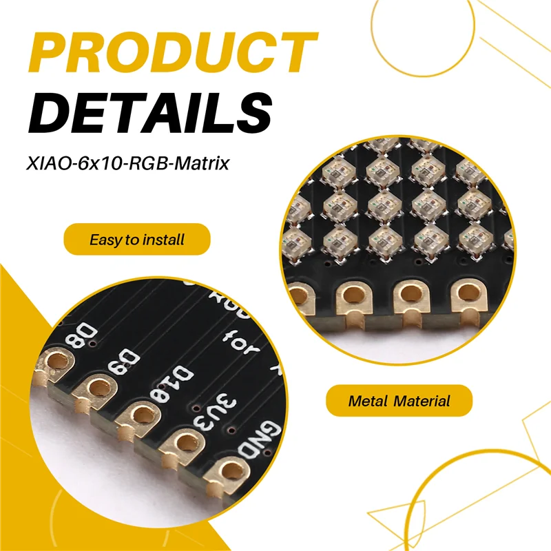 A03F-WS2812B LED Matrix Panel Programmable Pixel Display For Seeedstudio-XIAO DIY Lighting Projects XIAO-6X10-RGB-Matrix