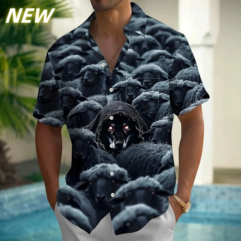 

Мужская рубашка с коротким рукавом с узором овцы и собаки, гавайские рубашки с забавными животными и 3D принтом, топы с лацканами, модная блузка на пуговицах в стиле Харадзюку
