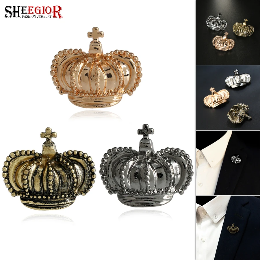 Винтажные маленькие броши с короной для женщин и мужчин, значок, модная бронза/золото/ретро-серебристая брошь, булавки для лацканов, металлические аксессуары, подарок
