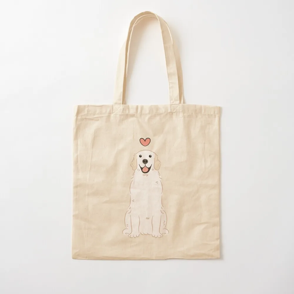 LOVE White Cream Golden Retriever - Gray background Tote Bag hand bags shopping bags foldable Women's bag Canvas Tote Bag