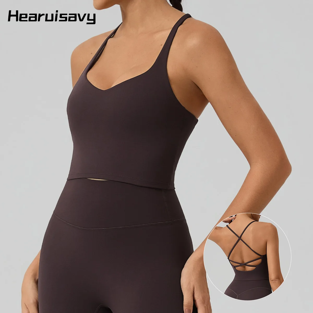 Hearuisavy Women's Fitness Yoga Tank Top Cross-Back Quick Dry Breathable Sports Vest Running Gym Workout Sleeveless Top Female