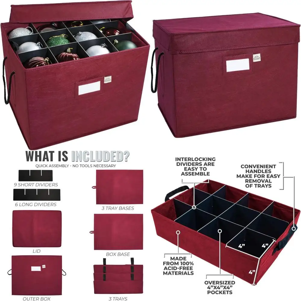 

Органайзер для рождественских украшений в стиле Vermont с 3 регулируемыми безкислотных подносами, 17x13 дюймов, идеально подходит для хранения праздничных украшений