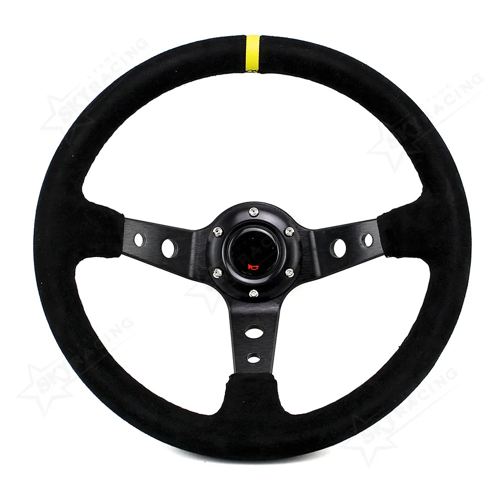 

Car Accessories Suede Aluminum Steering Wheel 14"black Stitch Solid Racing steering wheel with deep dish 14 inches 345mm