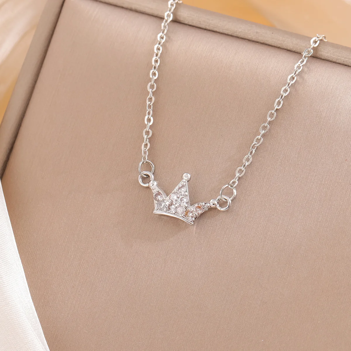 بسيطة صغيرة تاج الإناث الزركون الاكسسوارات المشبك 925 فضة مجوهرات سلسلة الترقوة قلادة القلائد XL012 #1