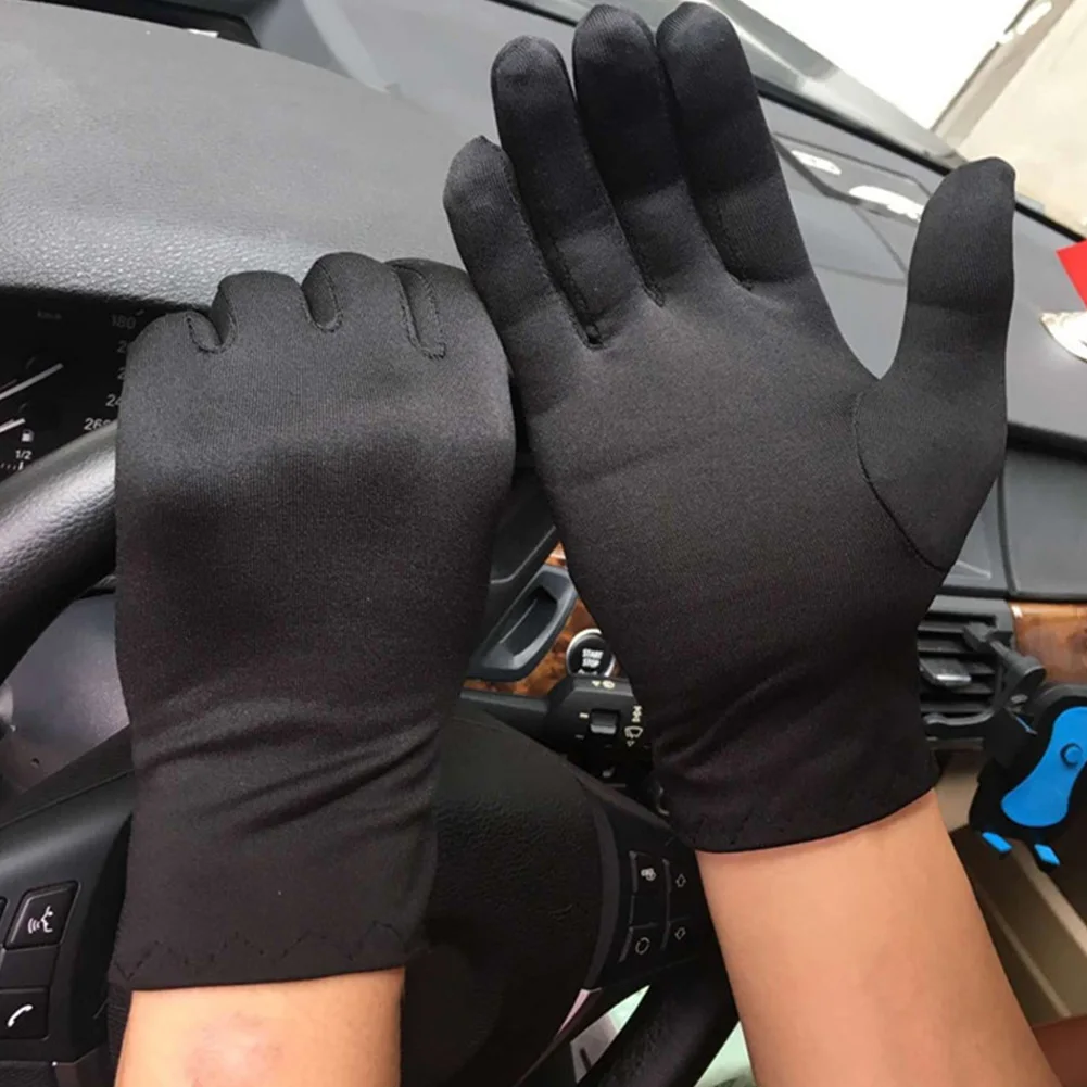 1Pair Men Black White Driving Gloves Etiquette Thin Stretch Spandex Sun Protection Short Gloves Female Stage Performance Mittens