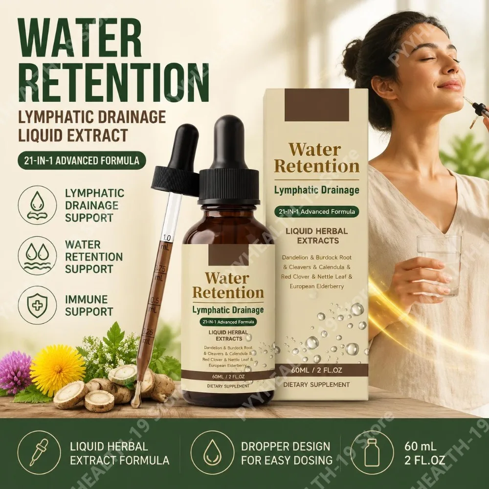 Water Retention Lymphatic Drainage Drops with Dandelion, Burdock & 7 Herbs for Fluid Balance & Immune Support, Adults, 60 ML