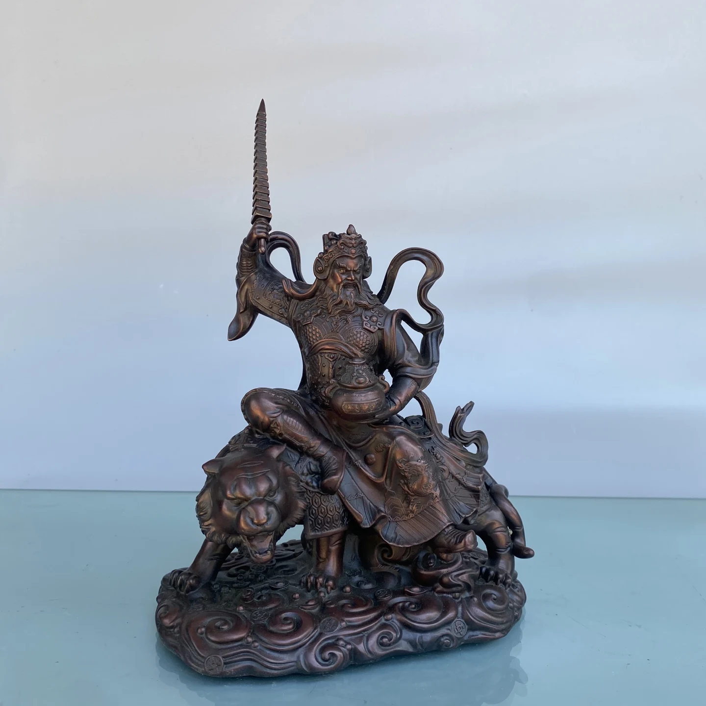 Old Brass God of Wealth Zhao Gongming God of Wealth mount Wenfang screen Amass wealth Ornaments