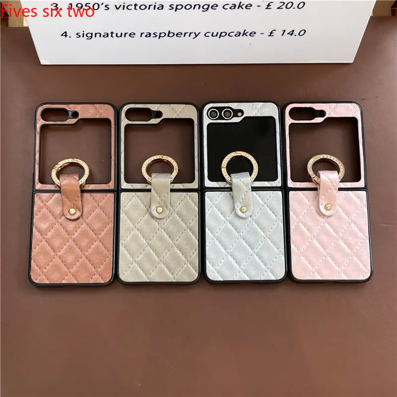 حافظة لهاتف سامسونج جالاكسي Z فليب 6 5 4 3 2 1 Flip6 Flip5 Flip4 غطاء مفصلي صلب لؤلؤ فاخر مع سلسلة