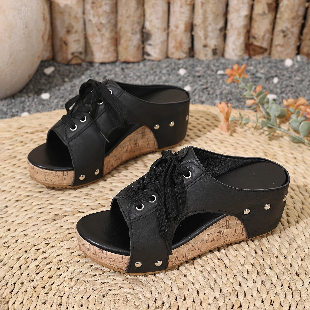 Fashion Sandals 2026 New Red Team Slope Heel Retro High Heel Sandals