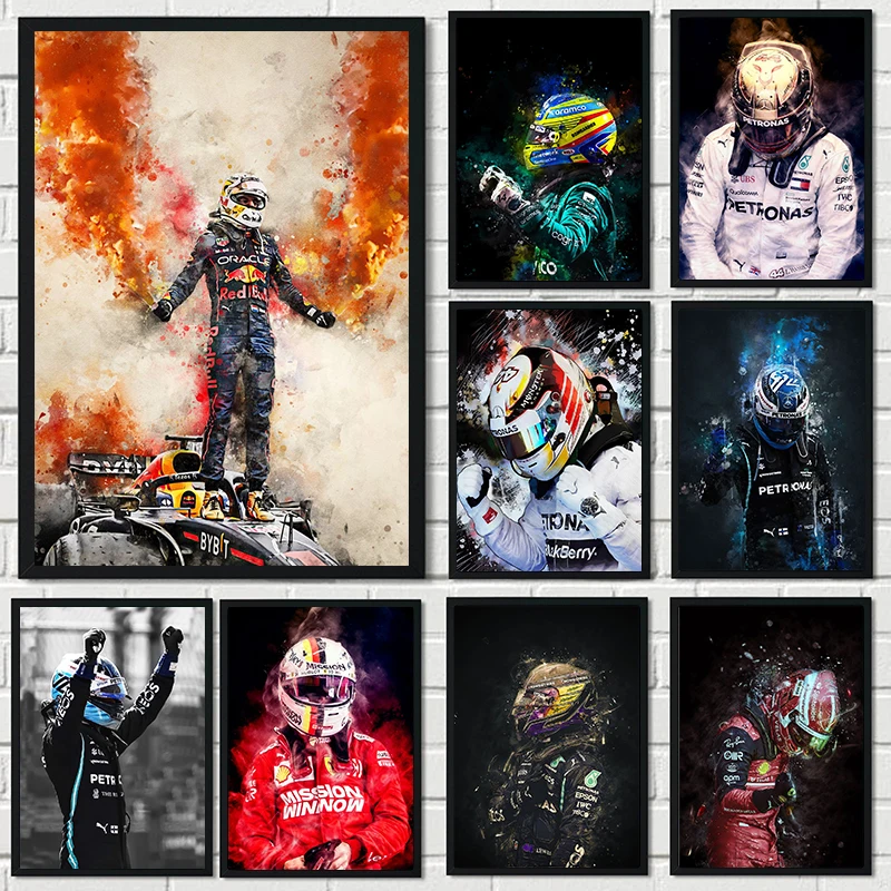 Graffiti F1 Racer Formula 1 World Champion Lewis Hamilton Portrait Poster Canvas Painting Racing Team Wall Art Room Decoration