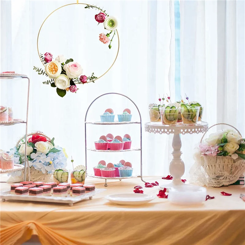 

AB30-36Pcs Metal Floral Hoop Centerpiece With Base For Table,12 Inch For Crafts Dream Catcher Wreath DIY Centerpieces