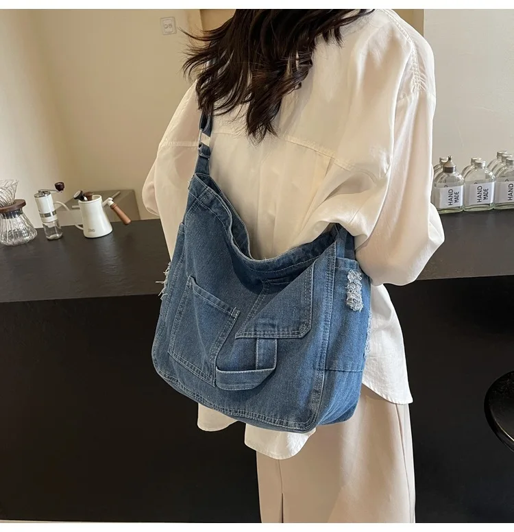 New Washed Denim Women's Handbag Large Capacity Lightweight Multifunctional Casual Travel Shopping Crossbody Bag