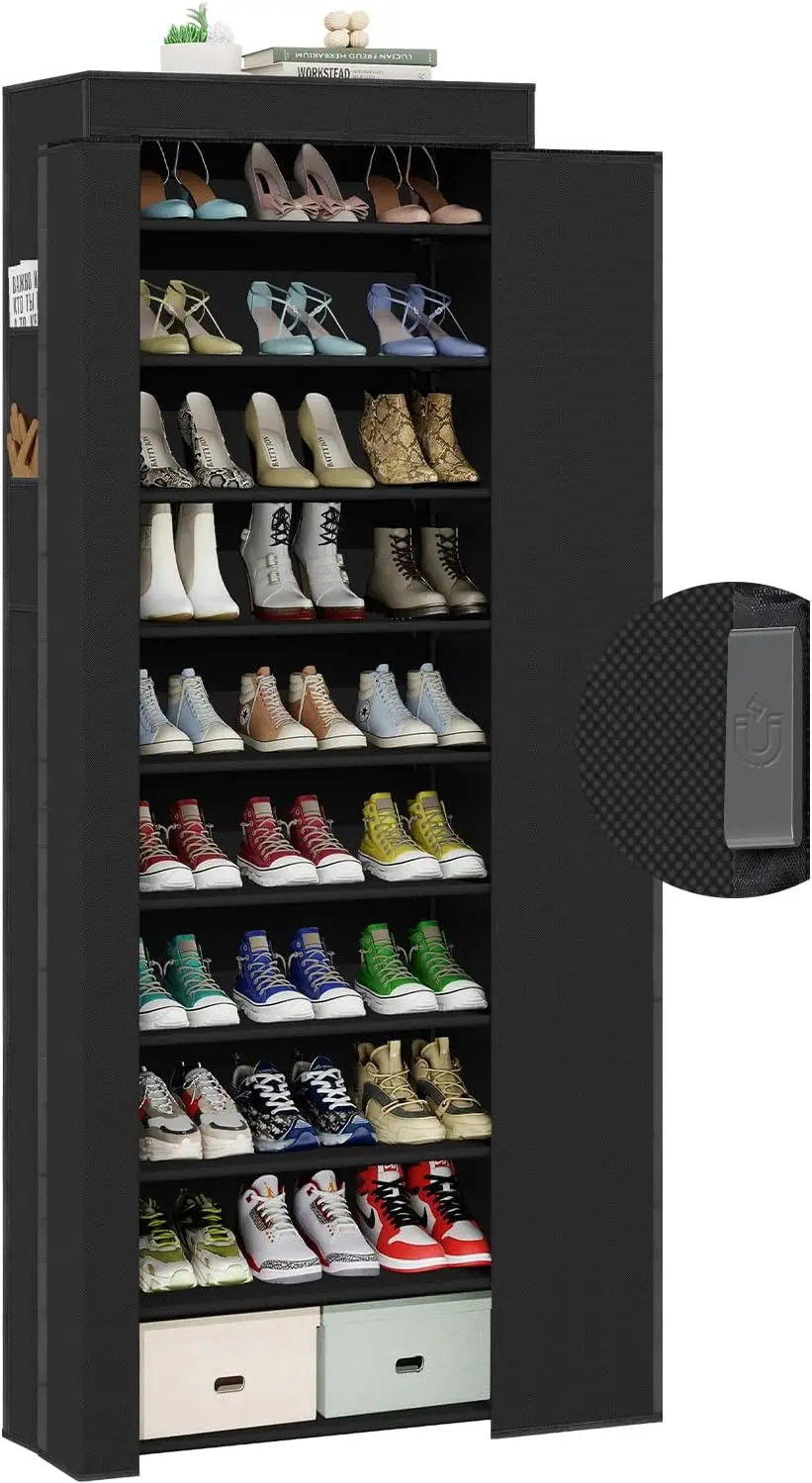 

Полка для обуви с крышкой, высокая полка для обуви с магнитной застежкой, 10-уровневый органайзер для хранения обуви для обуви 34–37 пар и