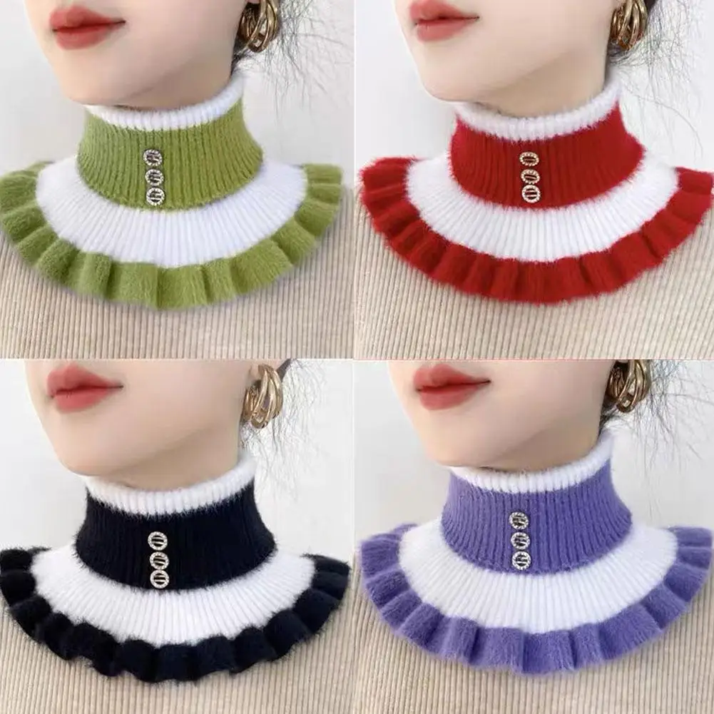 Colletto staccabile in pelliccia sintetica ispessita, scaldasalviette in maglia a righe per donna, sciarpe accessorie per il collo invernale alla moda