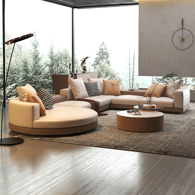 Modern Home Furniture Living Room Modular L Shape Sofa Italian Design Curved Leather Sofa Combinations