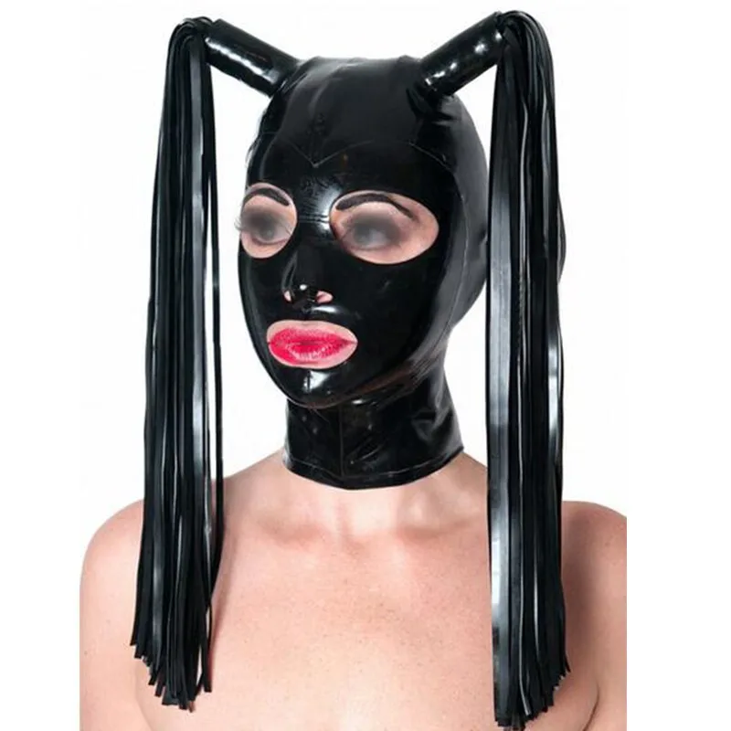 

Black Latex Hood Rear Zipper with Double Latex Wig Rubber Mask